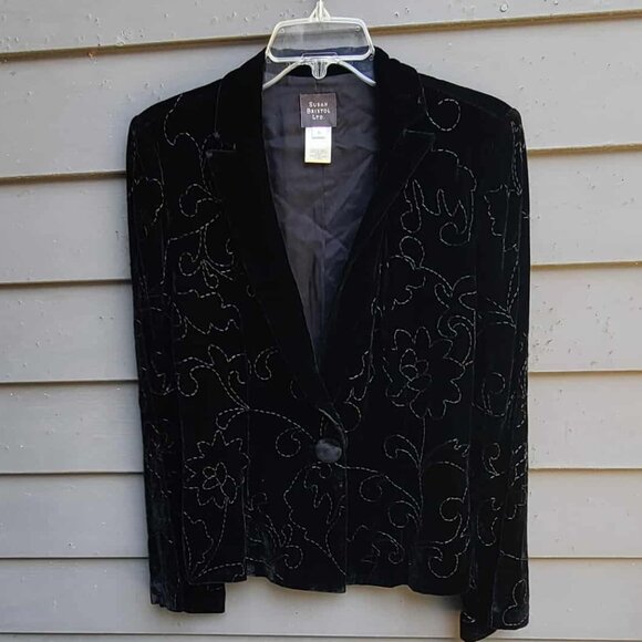 Susan Bristol Vintage Velvet Black Beaded Jacket NWT! NEW! IN BAG. Size 8 - Picture 1 of 13